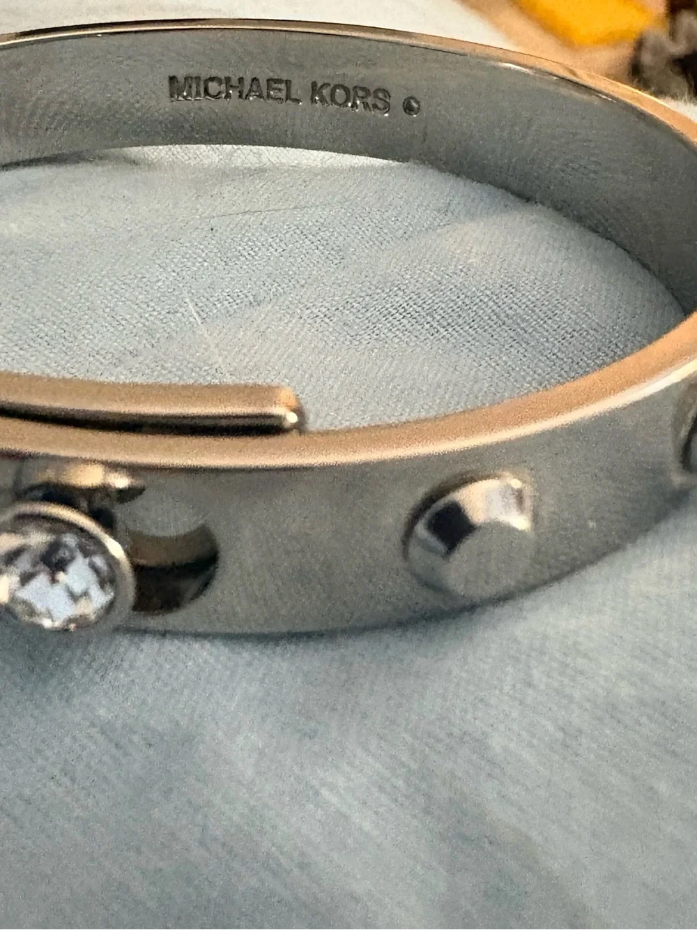 RARE Michael Kors Silver Stud & Crystal Hinged Slide Bangle Heritage Astor